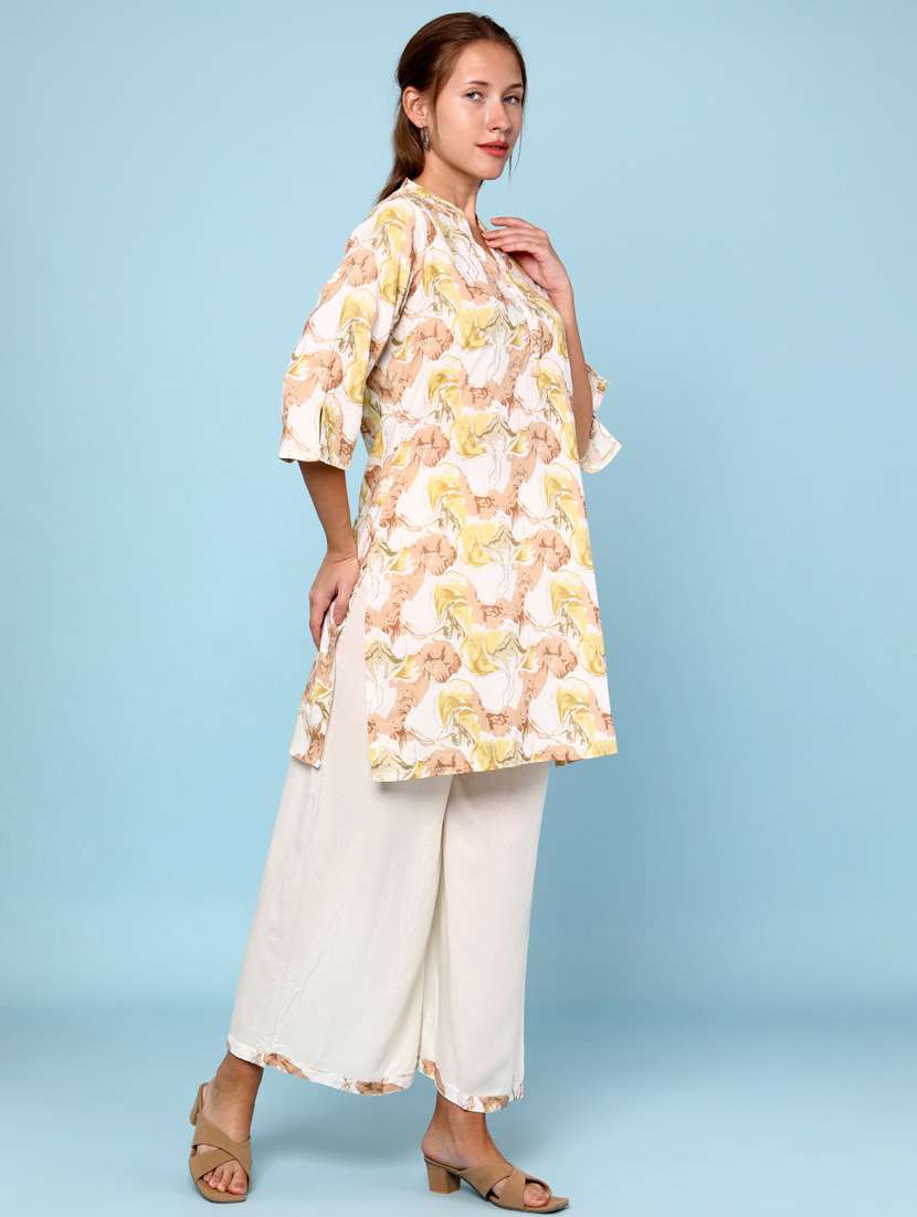 women printed three quarter sleeve kurta palazzo set - 22264199 -  Standard Image - 2