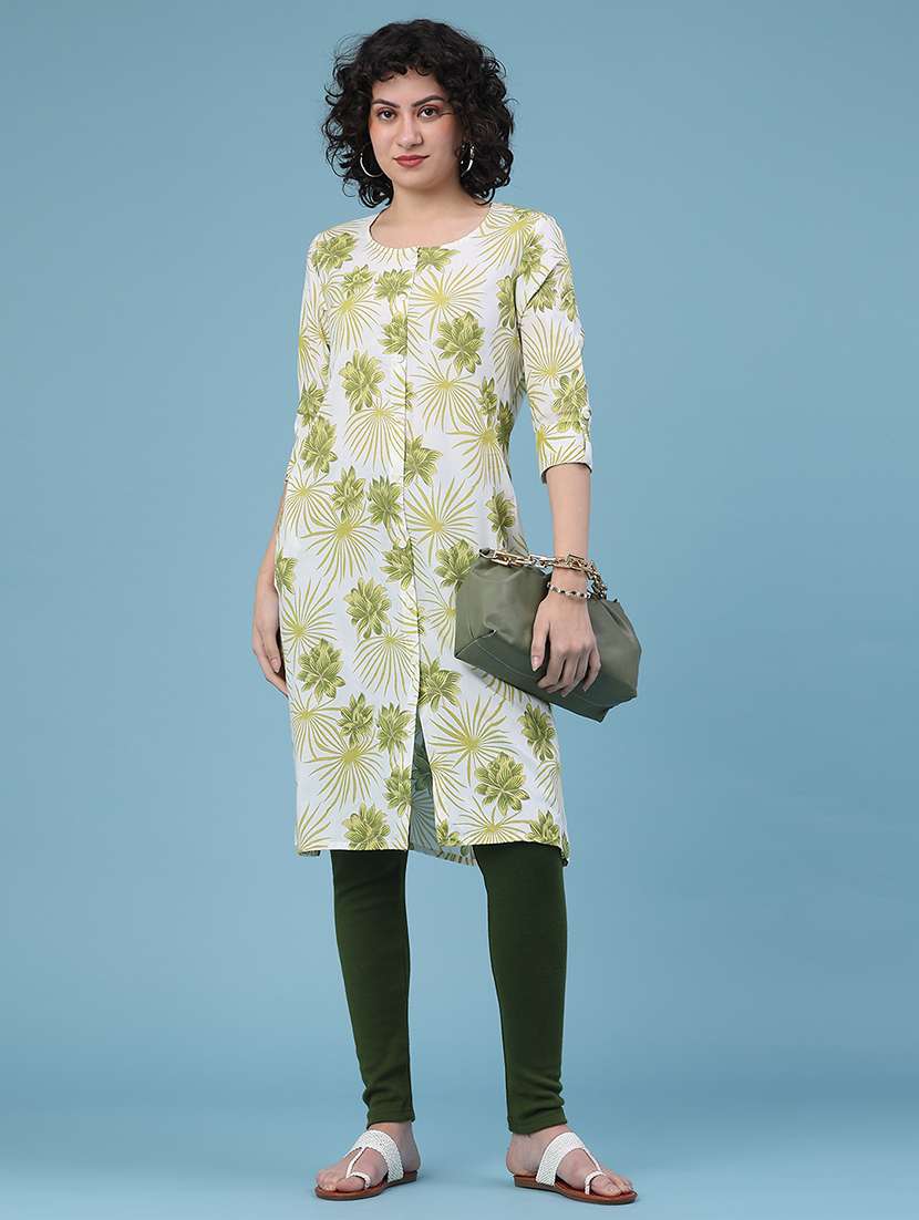 women printed three quarter sleeve straight kurta