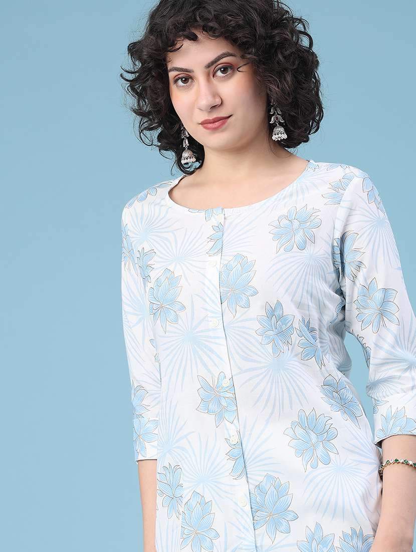 women floral three quarter sleeve kurta palazzo set - 22264203 -  Standard Image - 2