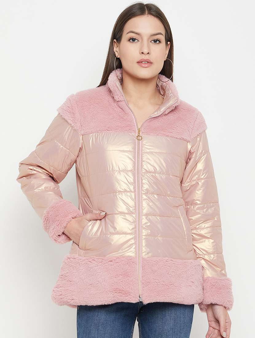 women solid long sleeve quilted jacket