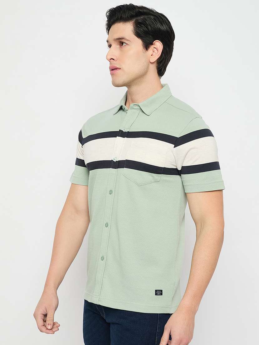 men striped short sleeve slim fit casual shirt - 22264253 -  Standard Image - 2