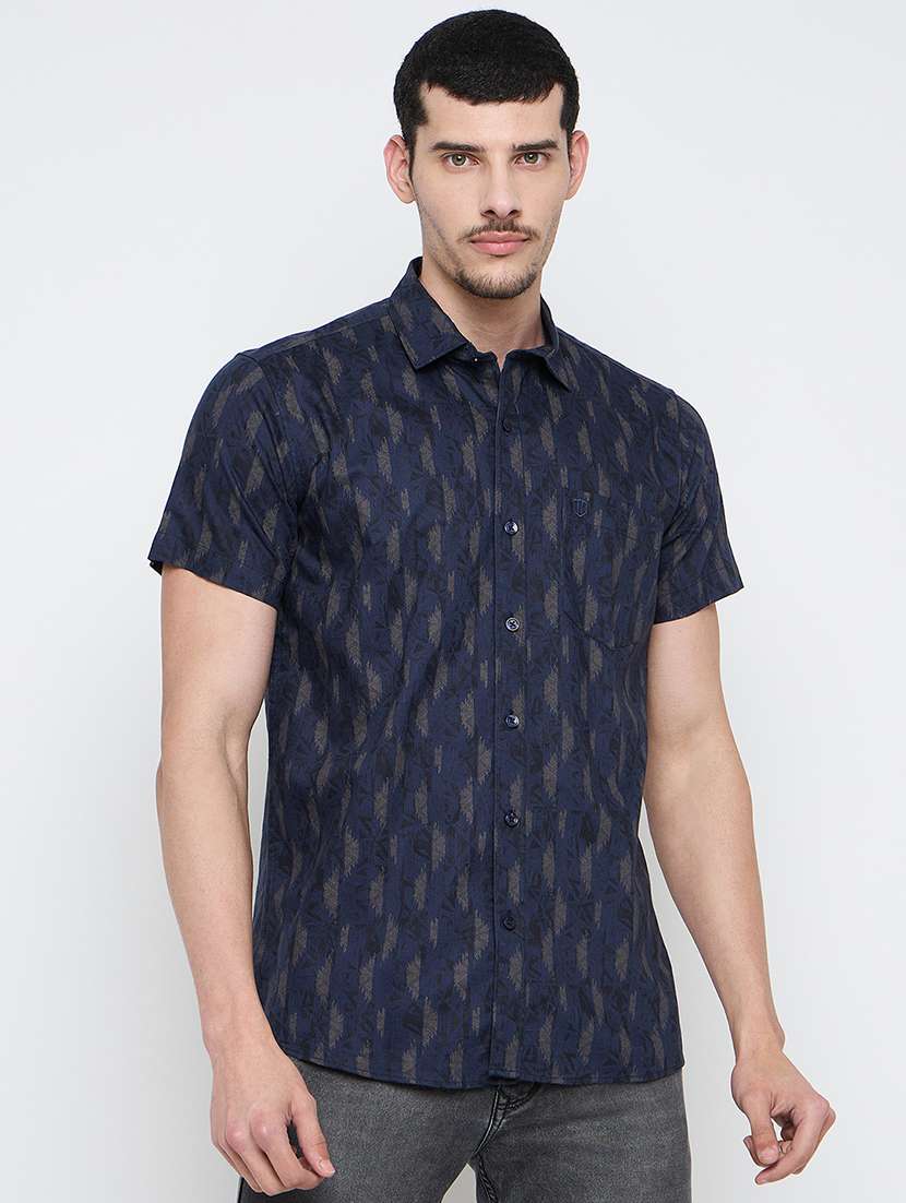 men printed short sleeve slim fit casual shirt