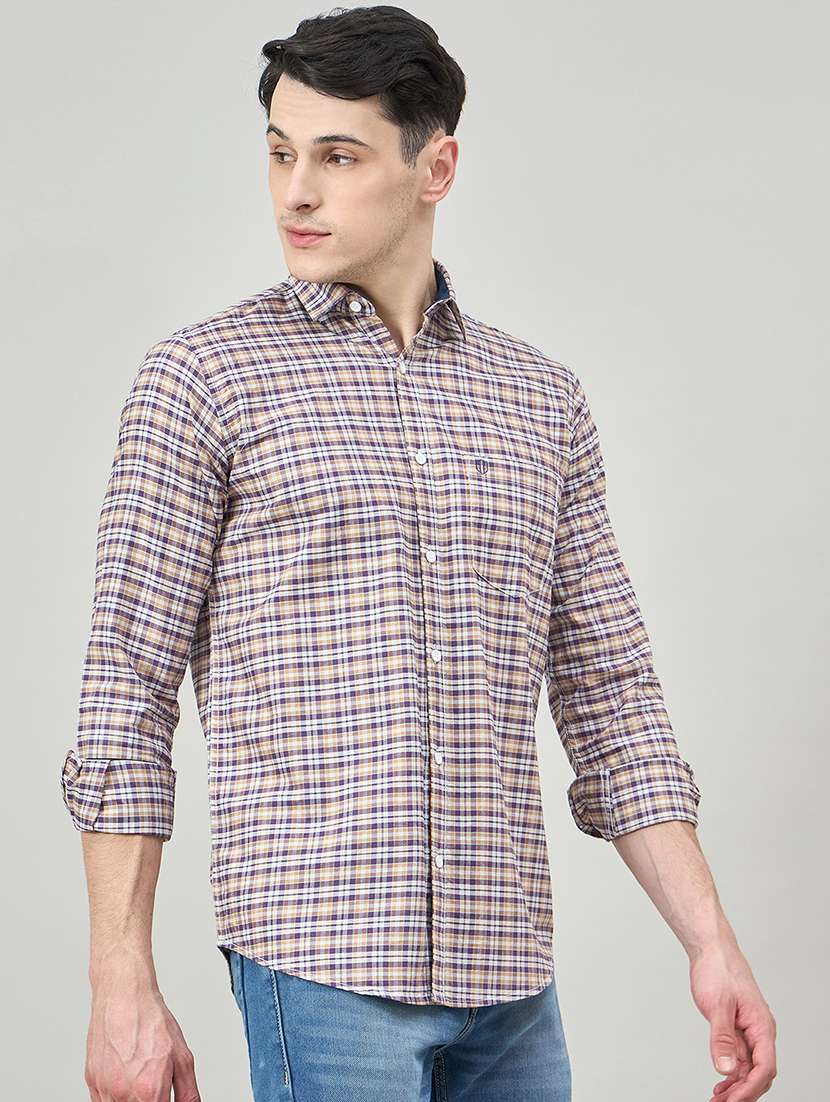 men checkered long sleeve regualr fit casual shirt