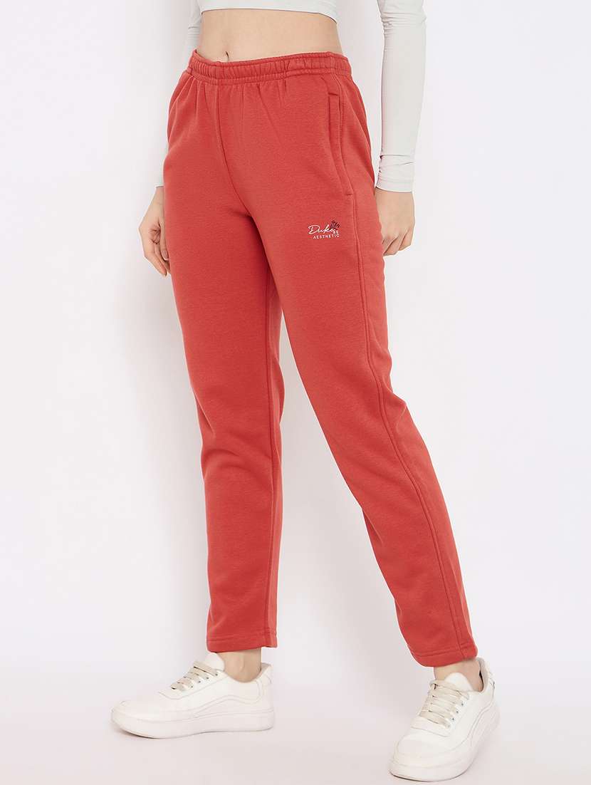 women solid high rise track pant