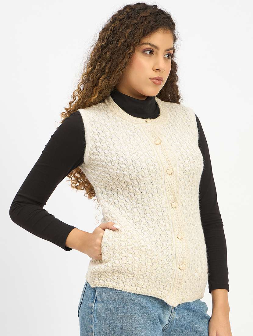 women self designed sleeveless cardigan - 22264325 -  Standard Image - 2