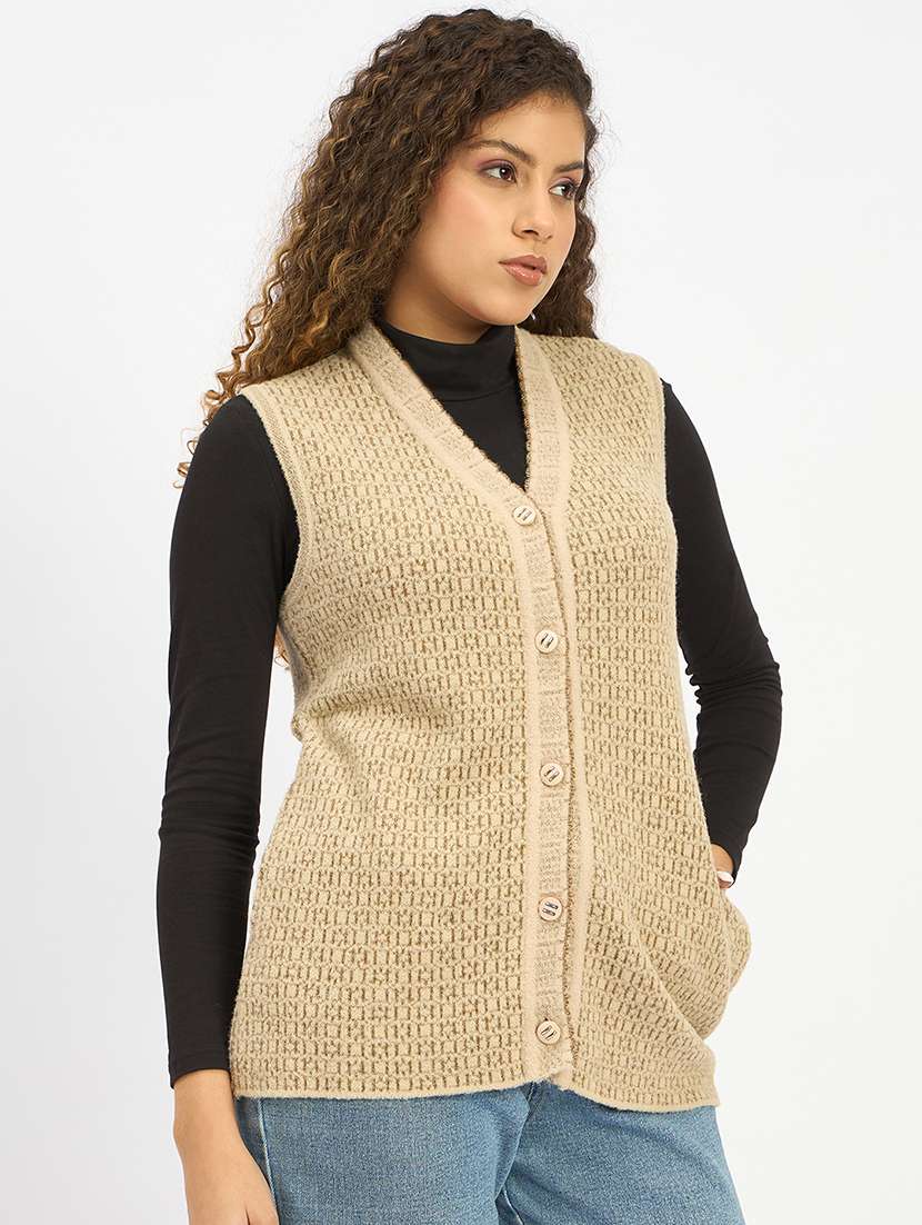 women self designed sleeveless cardigan - 22264327 -  Standard Image - 2