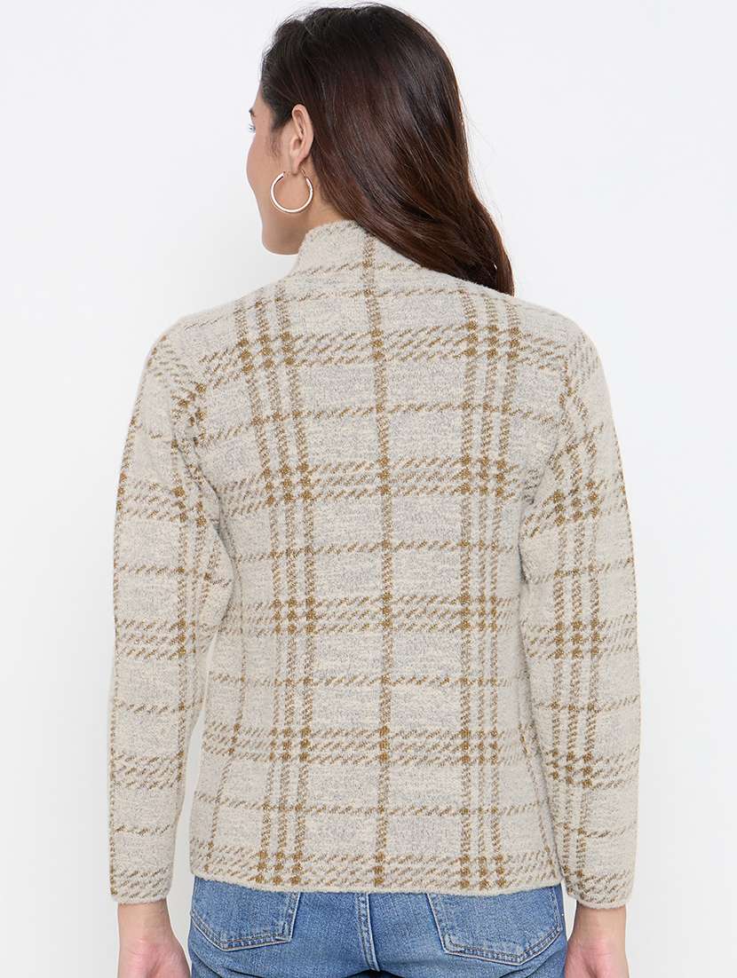 beige acrylic plain women self designed long sleeve women self designed long sleeve cardigan - 22264369 -  Standard Image - 2