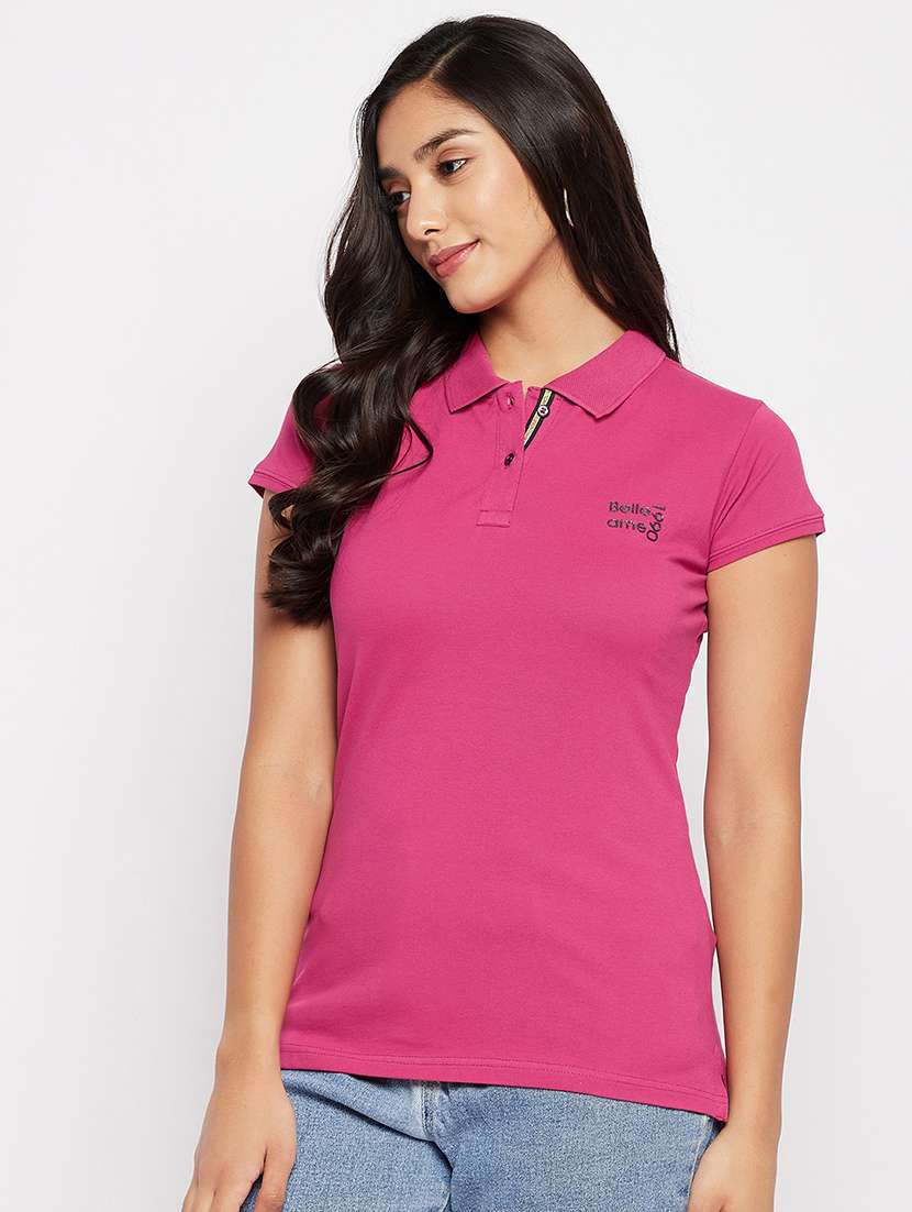 women solid short sleeve polo t-shirt