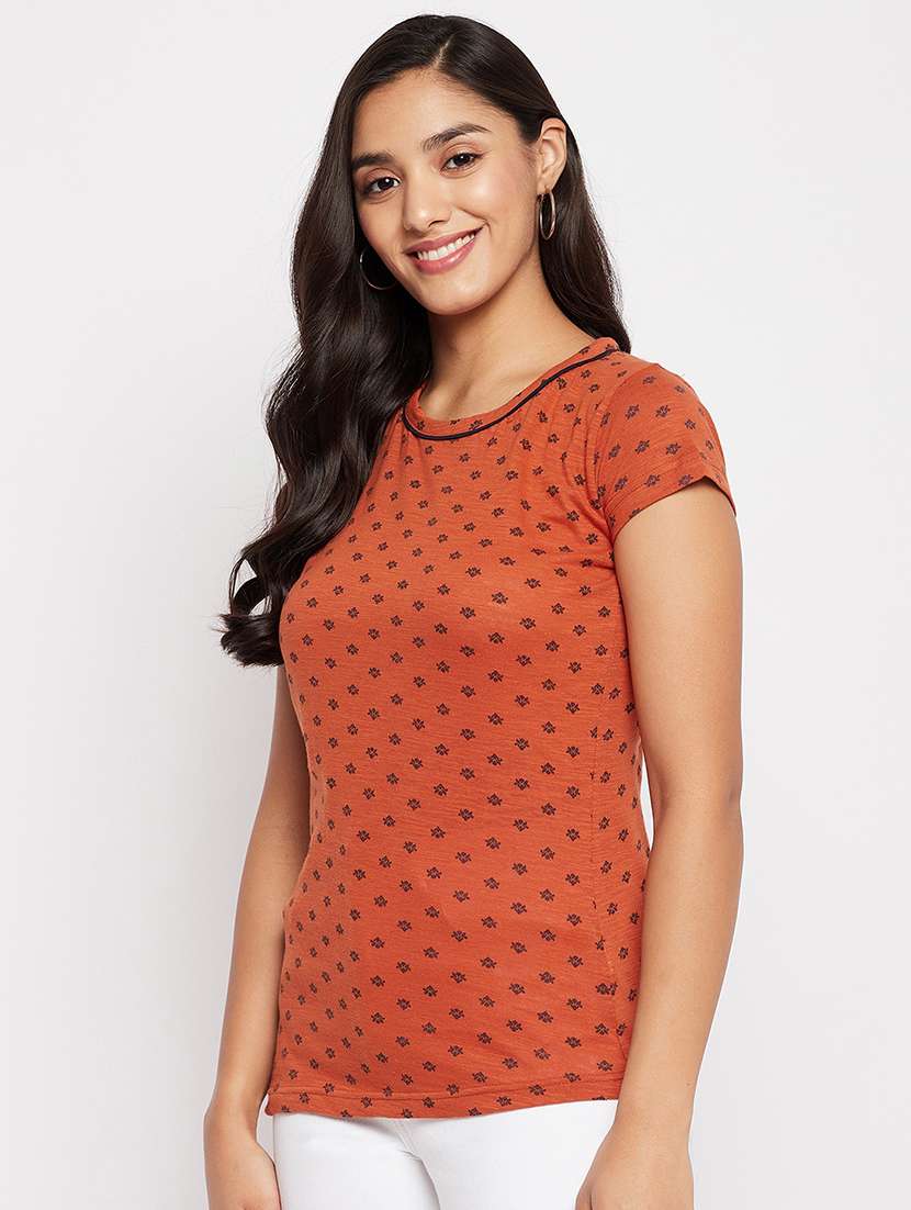 women printed short sleeve regular top