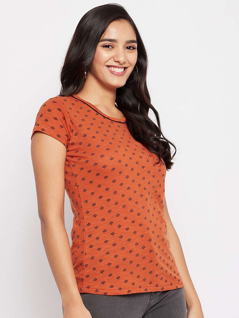 women printed short sleeve regular top