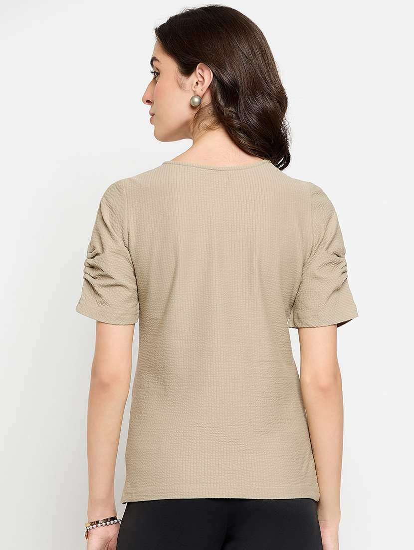 women solid puff sleeve regular top - 22264411 -  Standard Image - 2