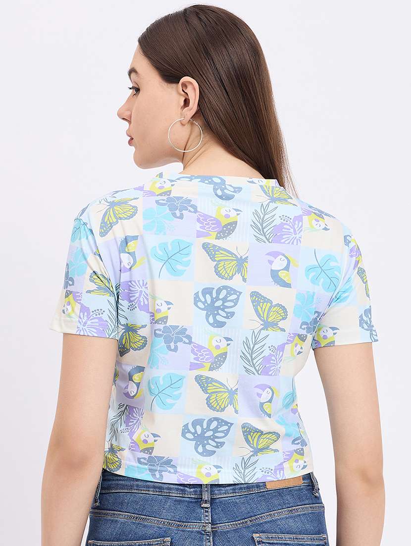 women printed short sleeve crop t-shirt - 22264415 -  Standard Image - 2