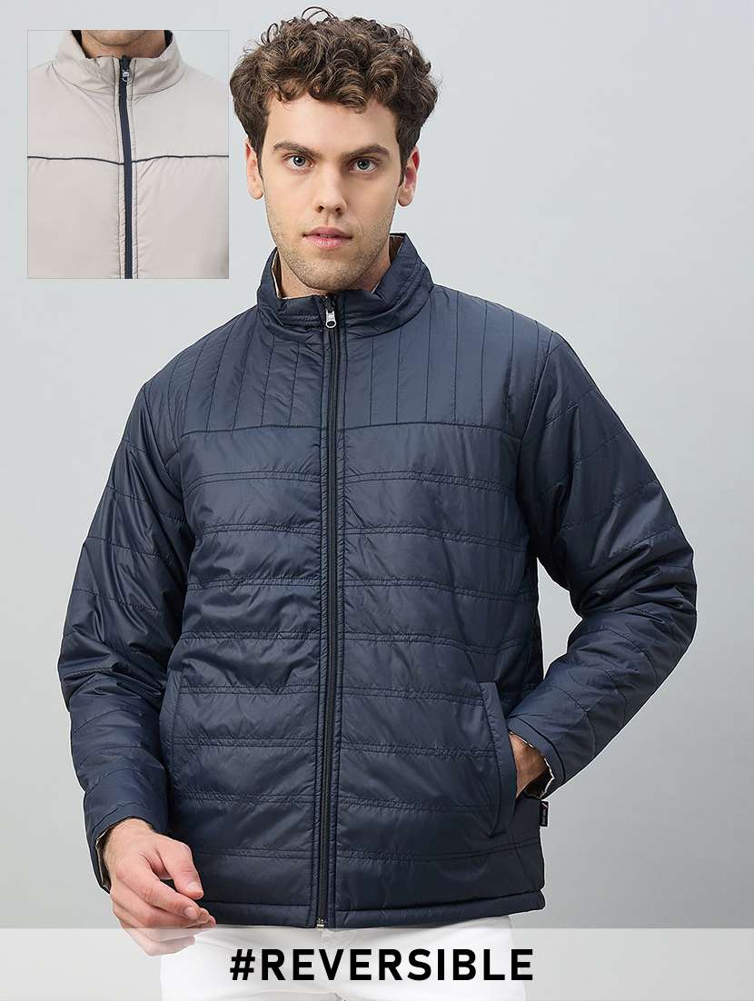 men solid long sleeve reversible puffer jacket