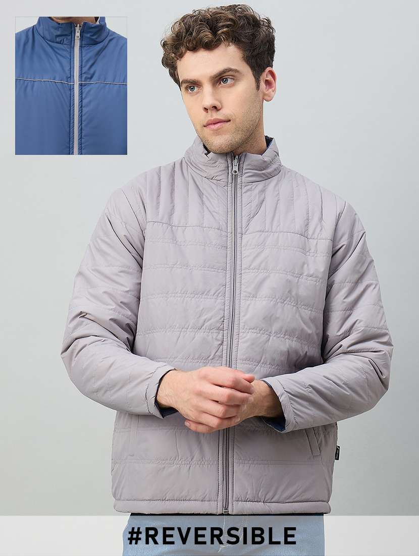 men solid long sleeve reversible puffer jacket