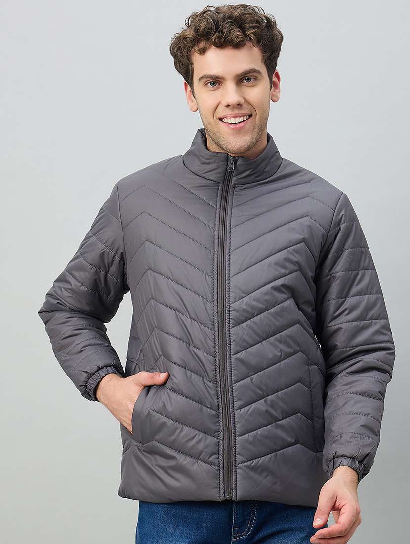 men solid long sleeve puffer jacket