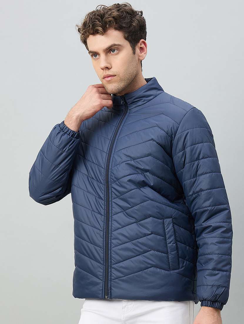 men solid long sleeve puffer jacket