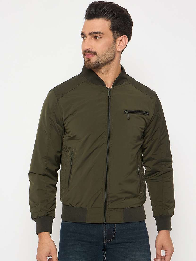 men solid long sleeve bomber jacket