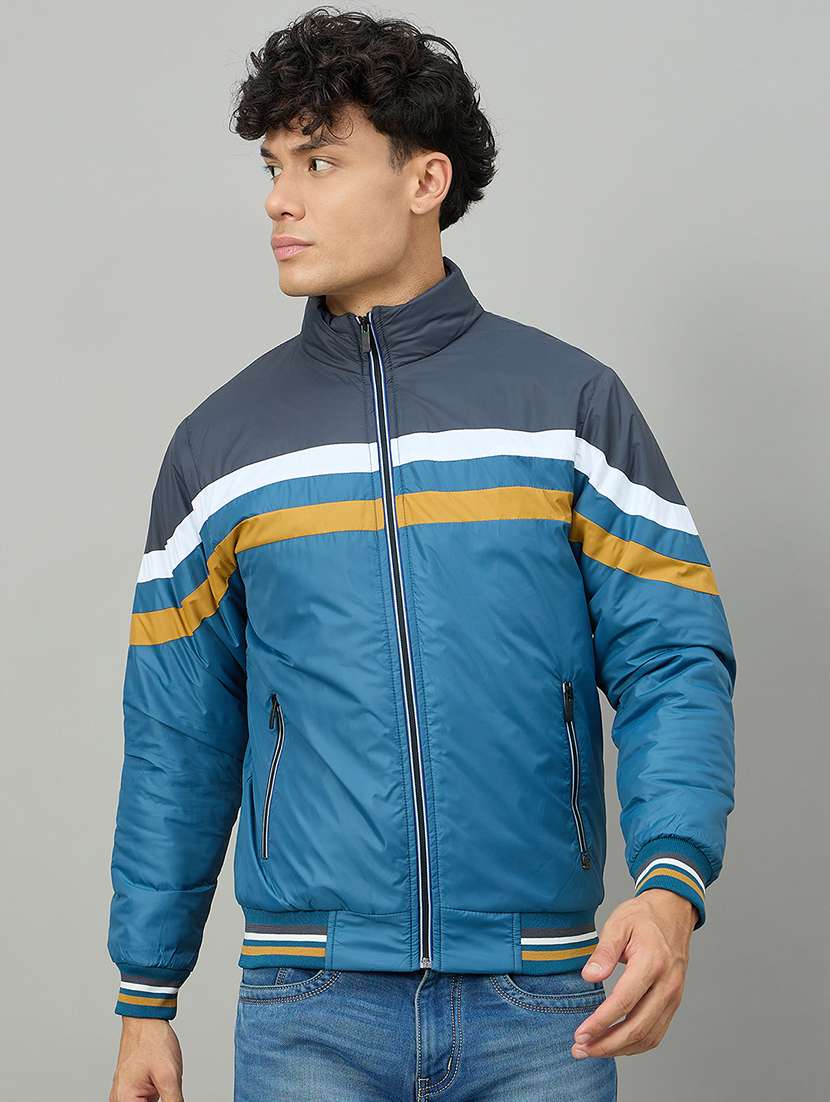 men colro blocked long sleeve puffer jacket