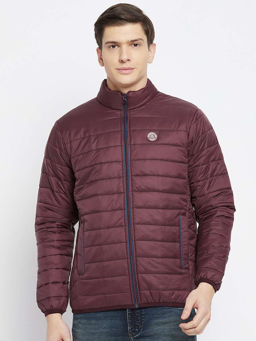 men solid long sleeve puffer jacket
