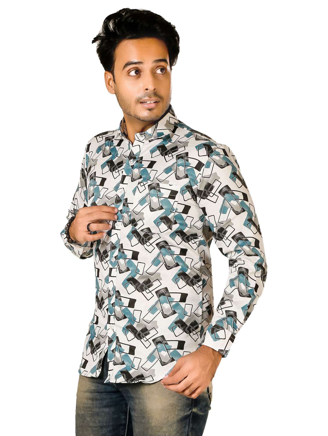 men geometric long sleeve regualr fit casual shirt - 22264461 -  Standard Image - 2