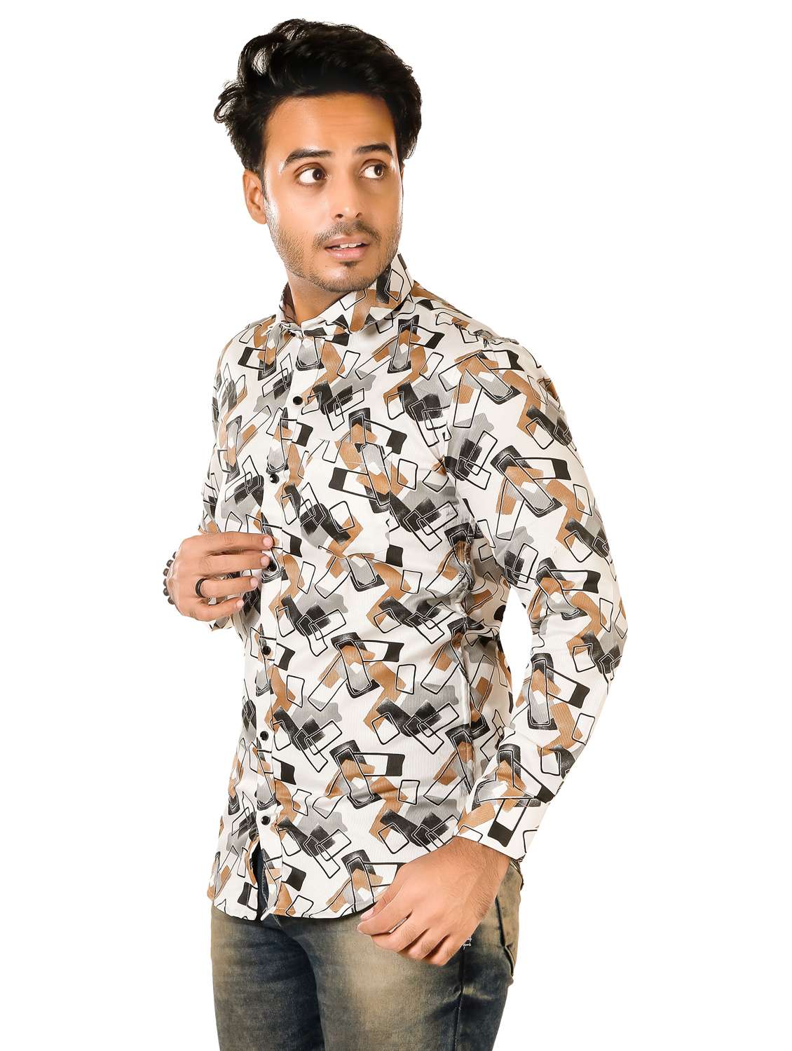 men geometric long sleeve regualr fit casual shirt - 22264481 -  Standard Image - 2