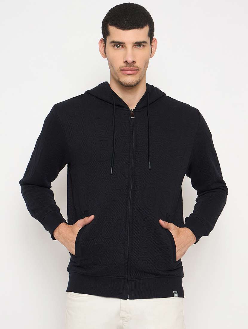 men solid hooded long sleeve sweatshirt