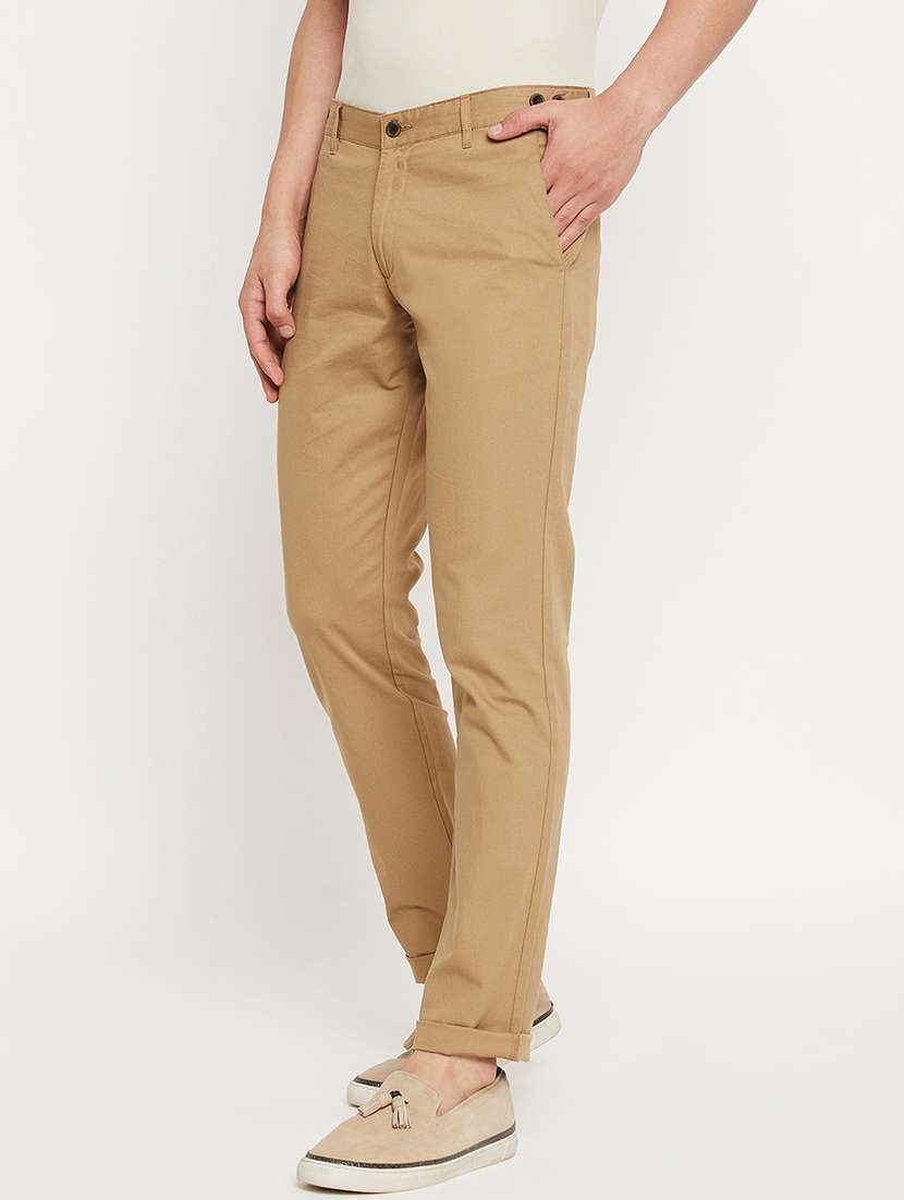 men solid mid rise chinos casual trouser