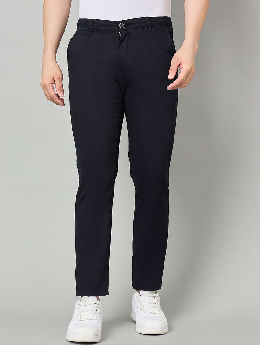 men solid mid rise chinos casual trouser