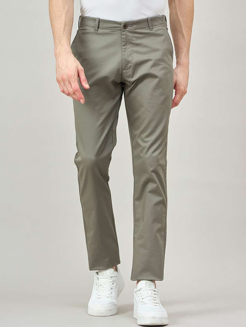 men solid mid rise chinos casual trouser