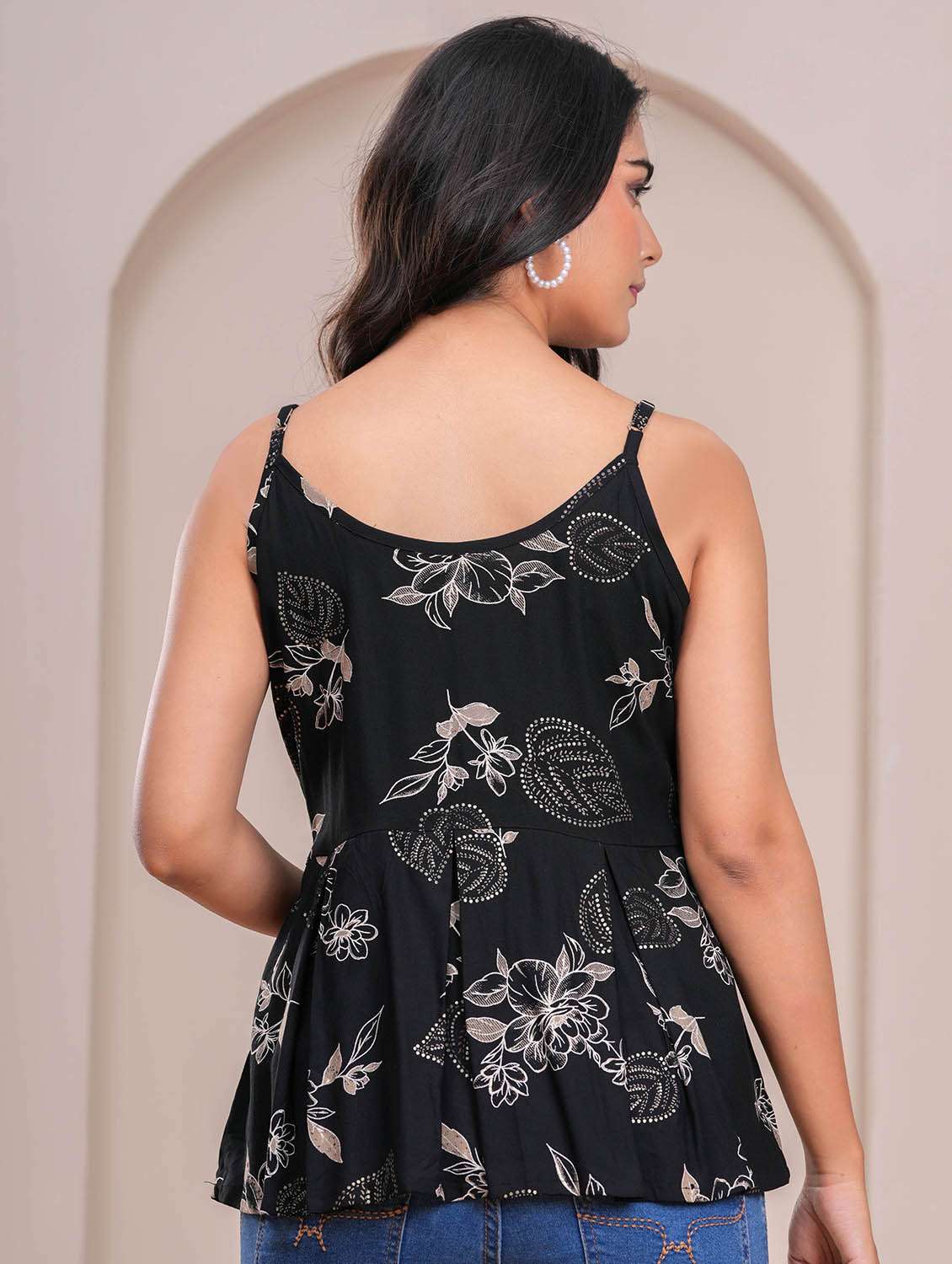 women floral printed shoulder strap peplum top - 22264709 -  Standard Image - 2
