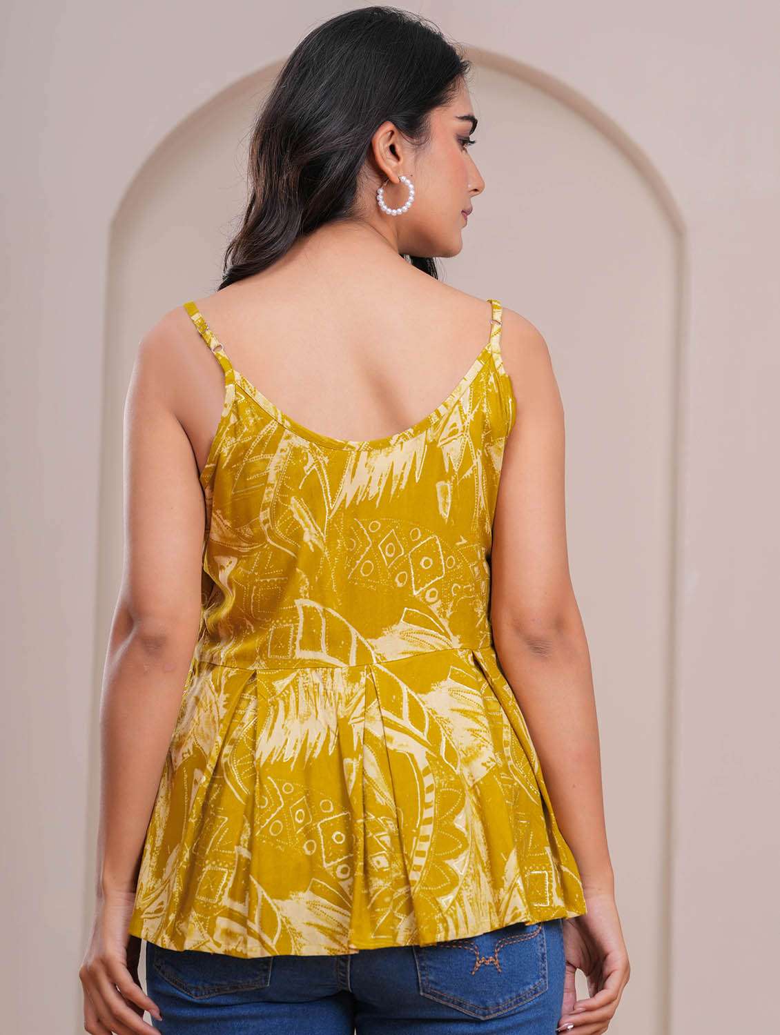 women printed shoulder strap peplum top - 22264710 -  Standard Image - 2