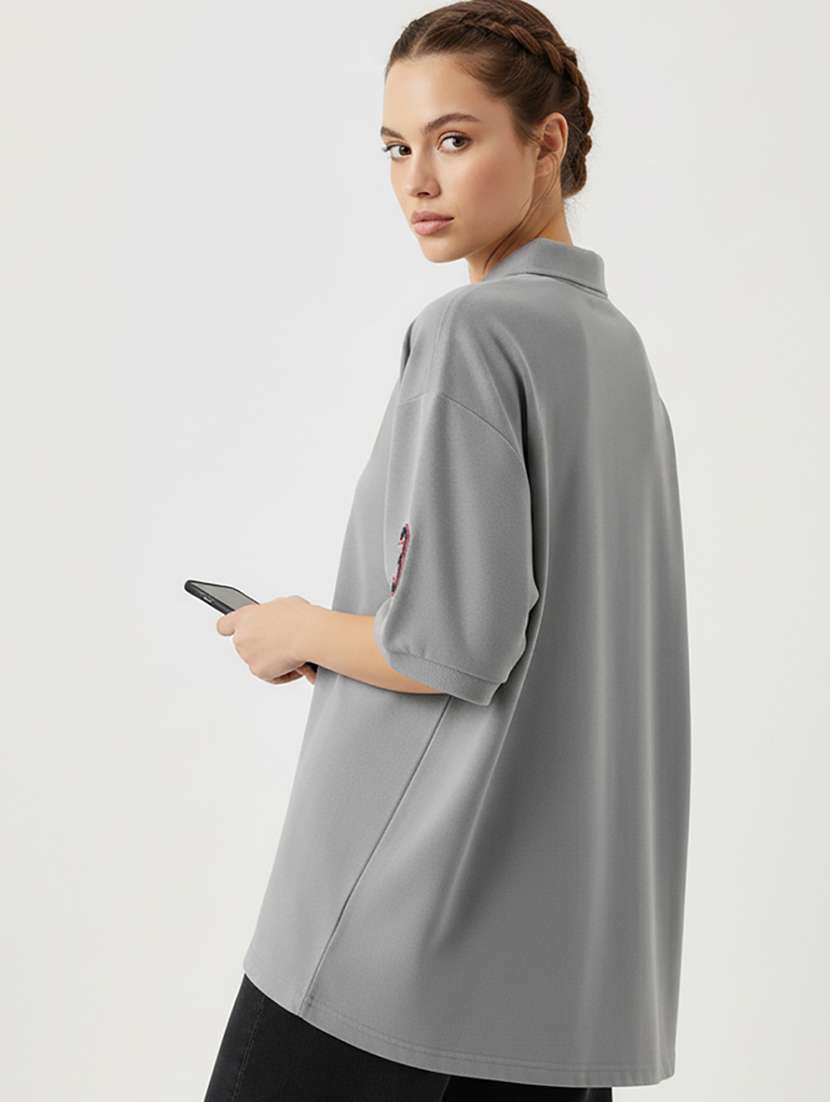 women printed short sleeve oversized polo t-shirt - 22264808 -  Standard Image - 2