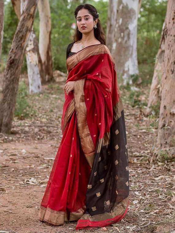 women self design banarasi saree with blouse