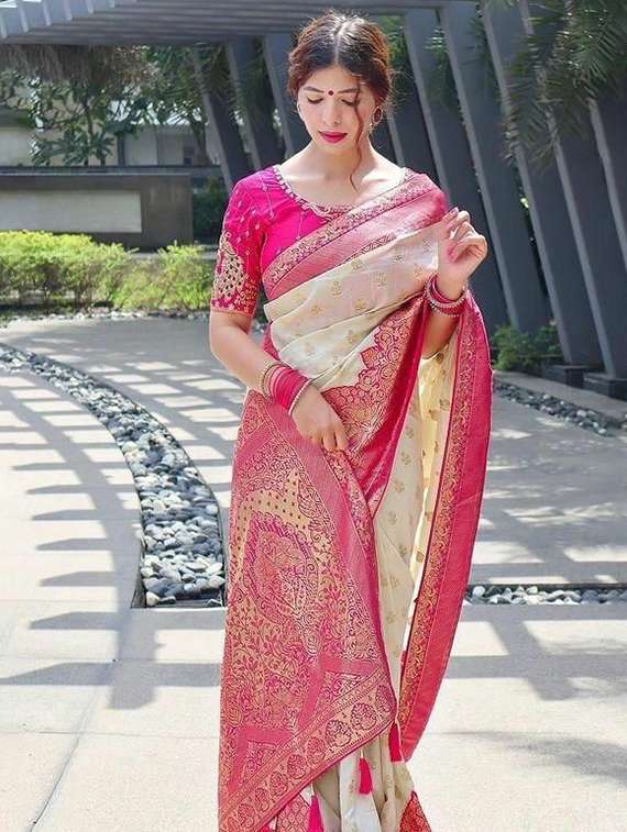 women self design banarasi saree with blouse