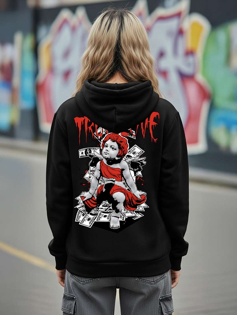 women printed long sleeve hooded sweatshirt