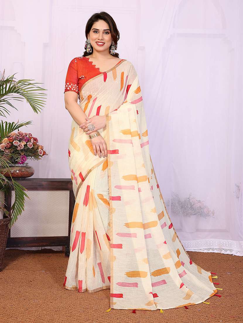 women printed casual wear saree with blouse