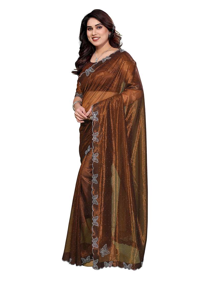 women solid with work embellished saree with blouse - 22265425 -  Standard Image - 2