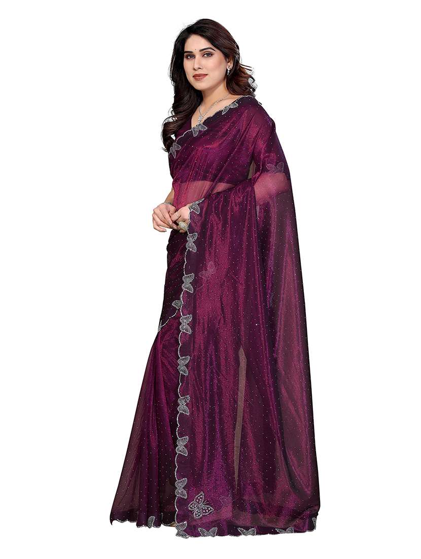 women solid with work embellished saree with blouse - 22265426 -  Standard Image - 2