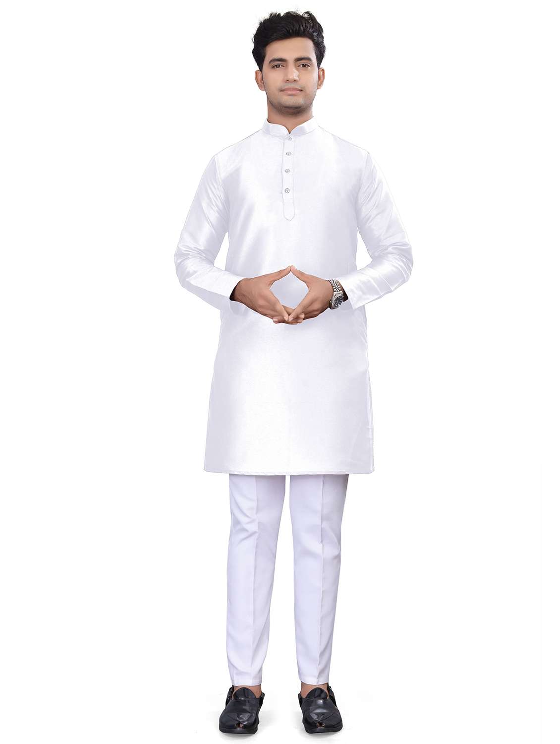 men solid mandarin neck long kurta