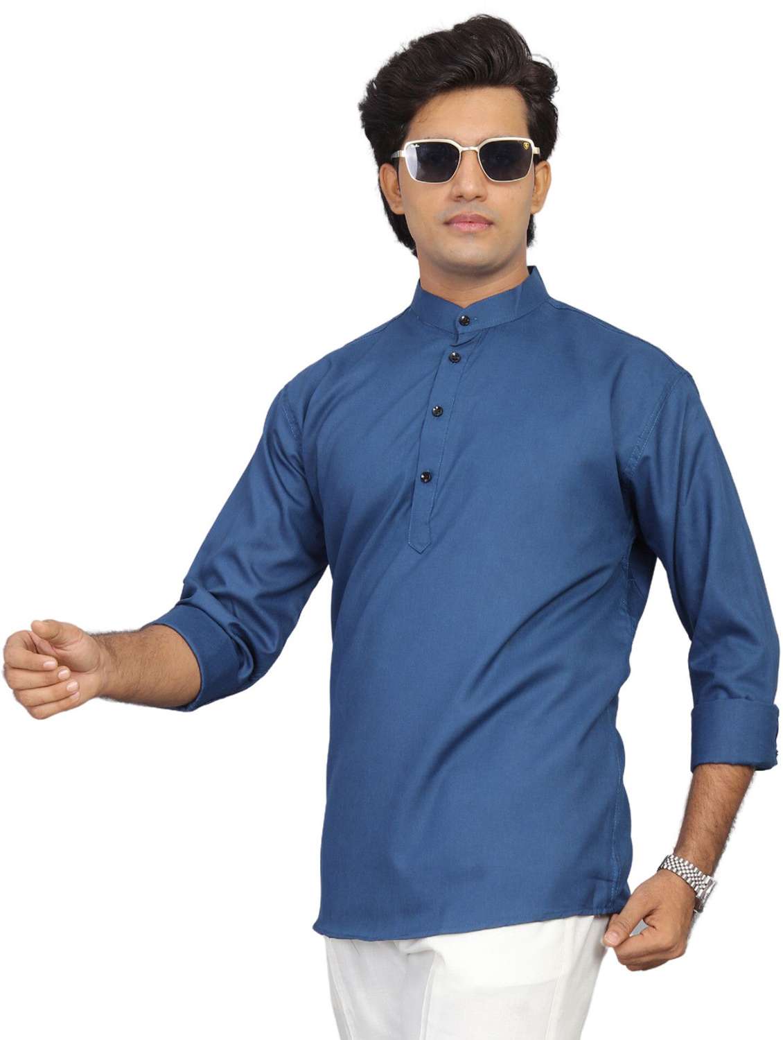 men solid mandarin neck short kurta - 22265472 -  Standard Image - 2
