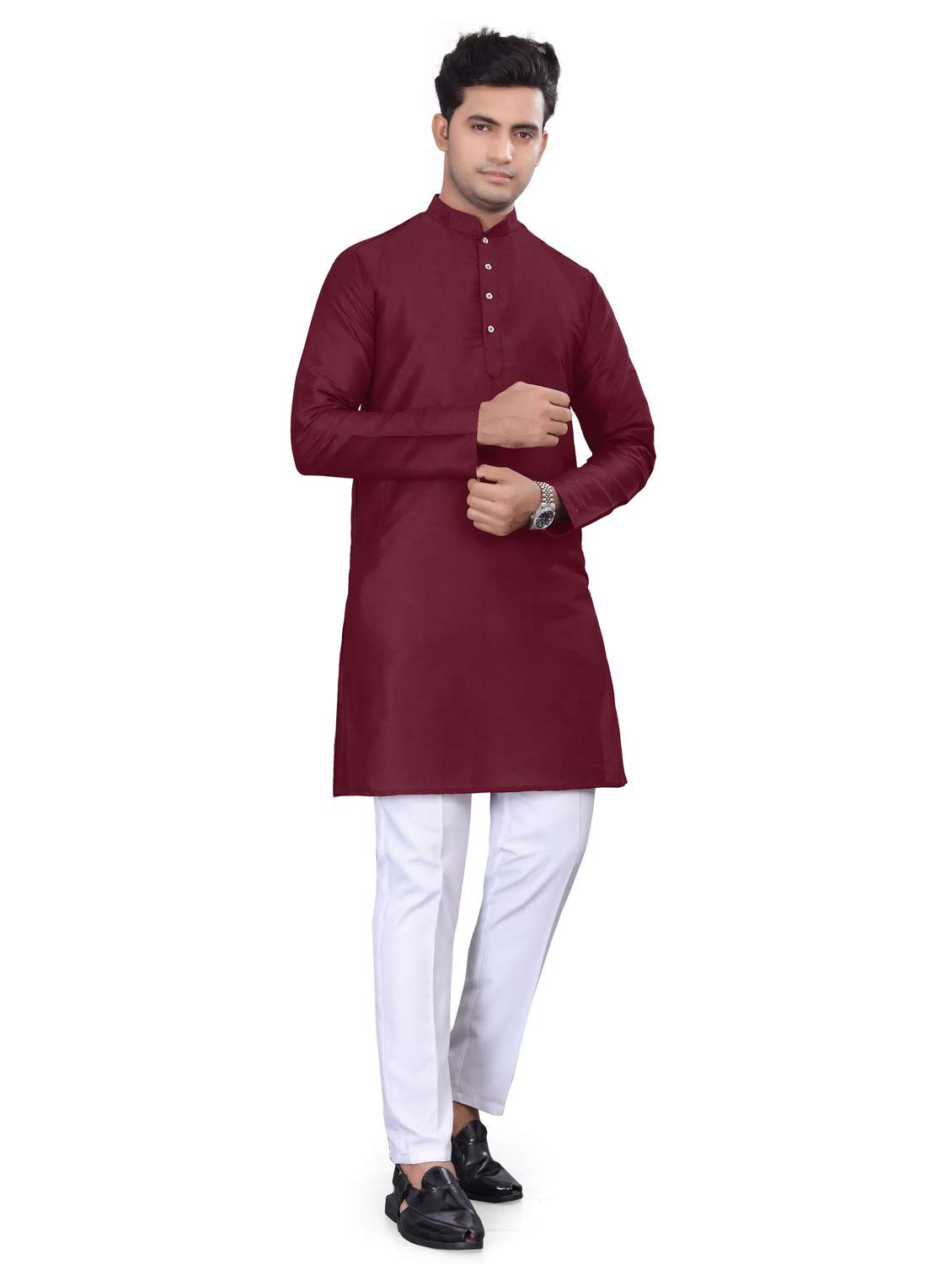 men solid mandarin neck long kurta - 22265475 -  Standard Image - 2
