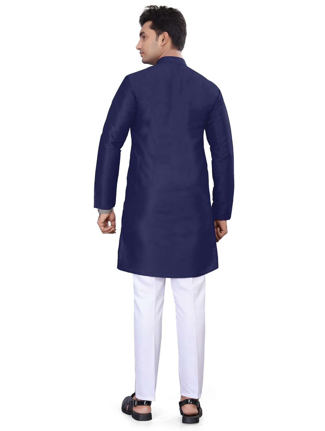 men solid mandarin neck long kurta - 22265477 -  Standard Image - 2