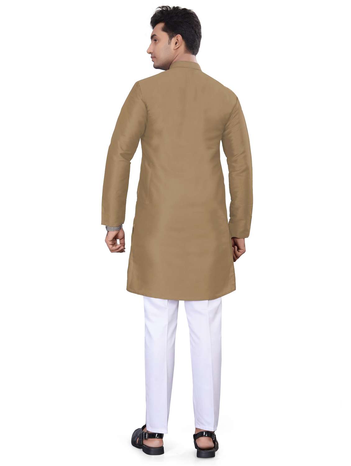 men solid mandarin neck long kurta - 22265481 -  Standard Image - 2