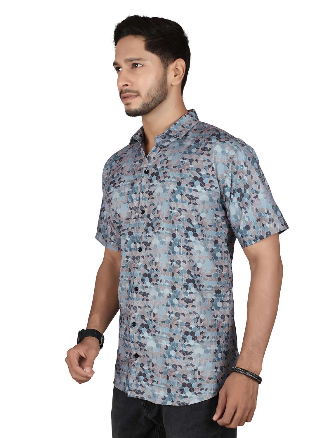 men geometric short sleeve regualr fit casual shirt - 22265502 -  Standard Image - 2