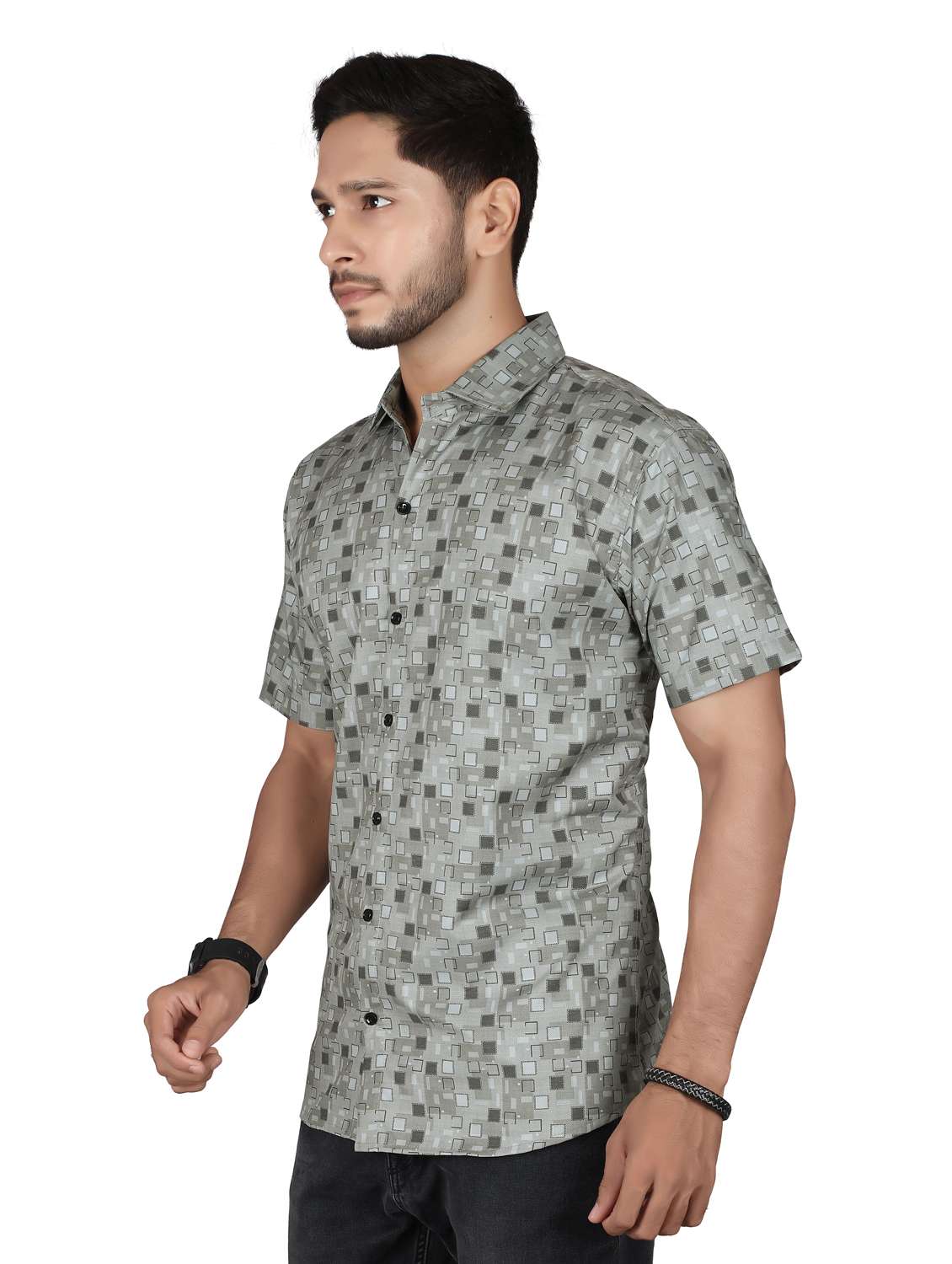 men geometric short sleeve regualr fit casual shirt - 22265503 -  Standard Image - 2