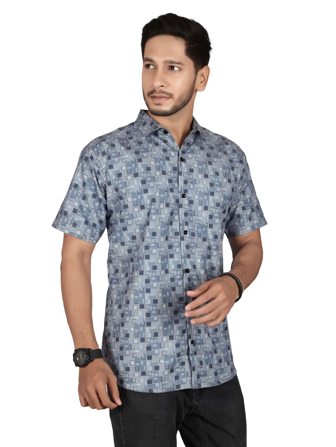 men geometric short sleeve regualr fit casual shirt - 22265507 -  Standard Image - 2