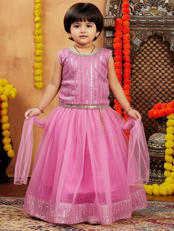 girls embroidered lehenga choli with dupatta set