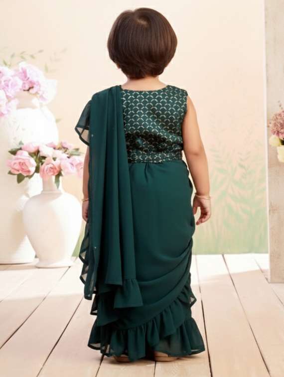 girls solid ruffle pre draped saree - 22265752 -  Standard Image - 2