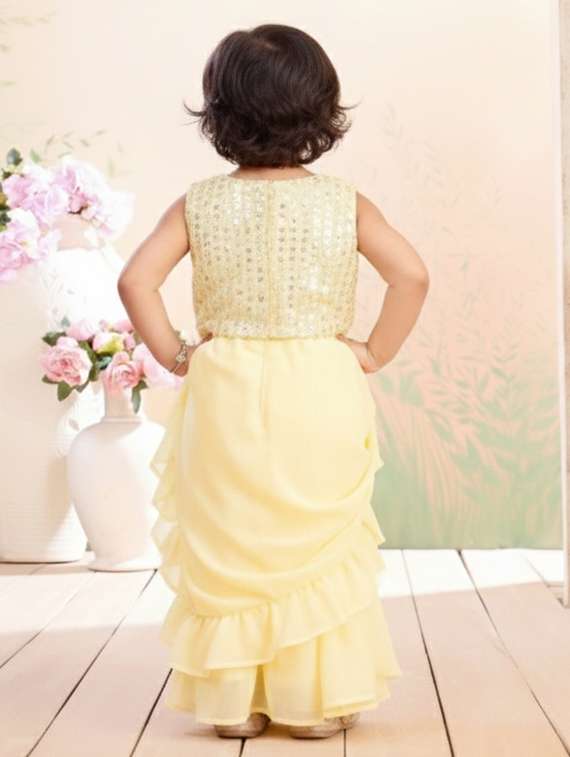 girls solid ruffle pre draped saree - 22265761 -  Standard Image - 2