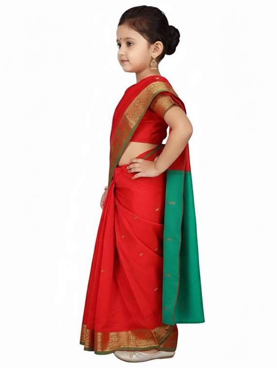 girls solid bordered ready to wear saree - 22265768 -  Standard Image - 2
